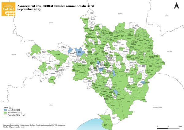 carte avancement des DICRIM dans le gard septembre 2023